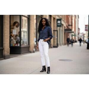 Tommy Hilfiger Navy Blue Polka Dot Long Sleeve Button-Up Blouse